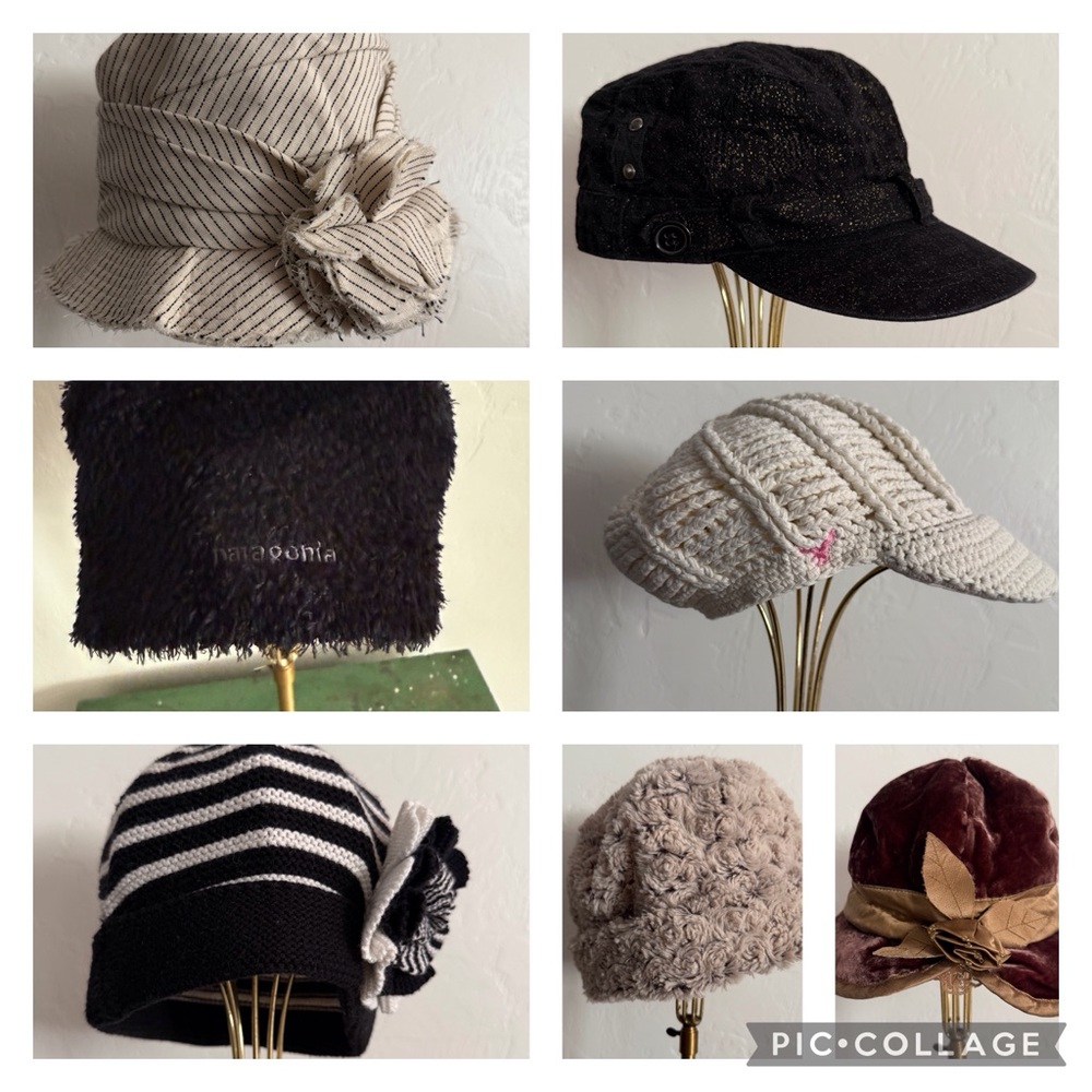 Selling 1 Lot of 8 Hats—Black, White, Cream, Brown and Gray